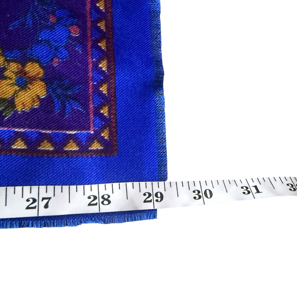 Vintage Challis By Berkshire Floral Square Scarf Blue Purple Green 30x30 Fringe - Picture 3 of 3